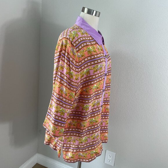 NEW Bob Mackie Womens Plus 1X Wearable Art Silk Button Up Shirt Elephant Print - Picture 3 of 12